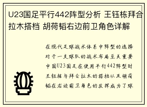 U23国足平行442阵型分析 王钰栋拜合拉木搭档 胡荷韬右边前卫角色详解